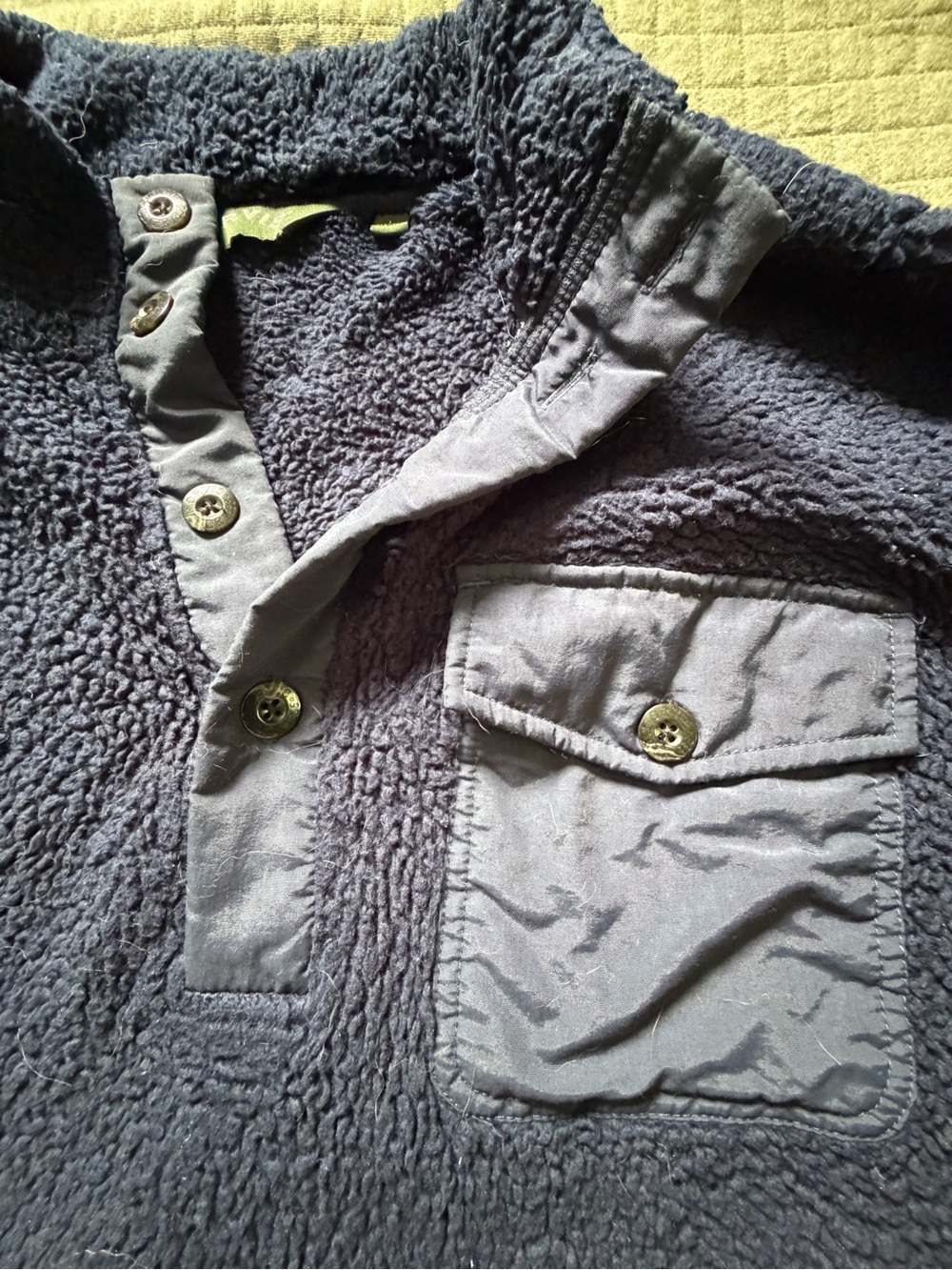 Orvis Navy Sherpa Crewneck Pullover with Button Placket